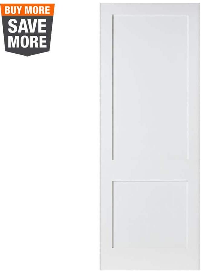 Krosswood Doors 30 in. x 96 in. Craftsman Shaker 2-Panel Primed Solid Core MDF Interior Door Slab