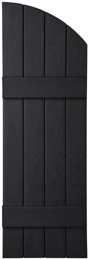 Ply Gem 15 in. x 43 in. Polypropylene Plastic 4-Board Closed Arch Top Board and Batten Shutters Pair in Black