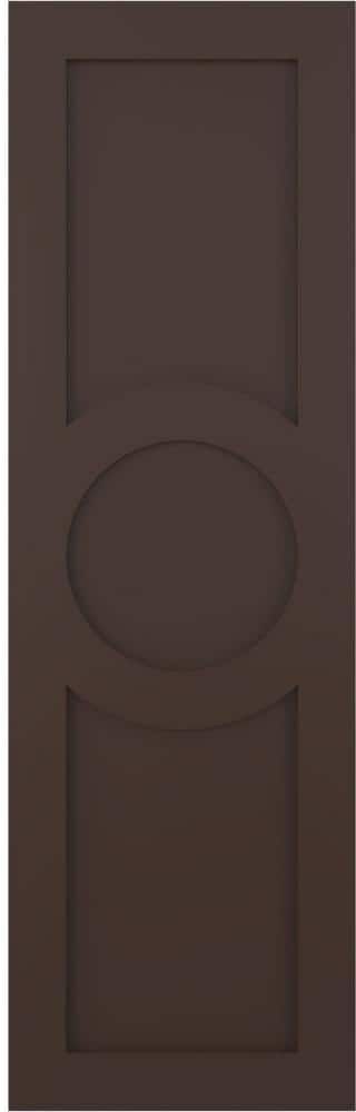 Ekena Millwork 15 in. x 80 in. True Fit PVC Center Circle Arts & Crafts Fixed Mount Flat Panel Shutters Pair in Raisin Brown