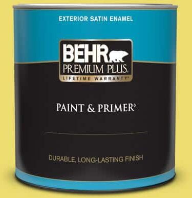 BEHR PREMIUM PLUS 1 qt. #T15-15 Plastic Lime Satin Enamel Exterior Paint & Primer