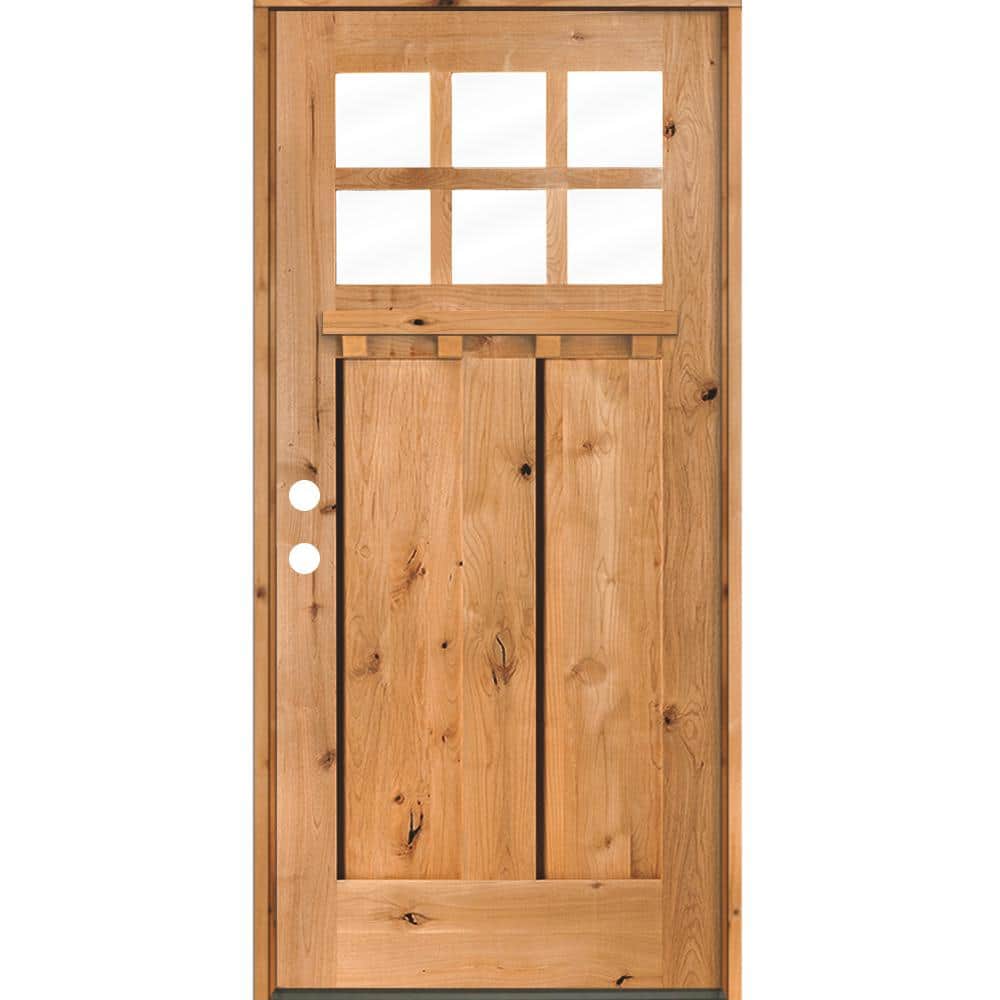 Krosswood Doors 32 in. x 80 in. Craftsman Knotty Alder Right-Hand/Inswing 6-Lite Clear Glass Clear Stain Wood Prehung Front Door w/DS