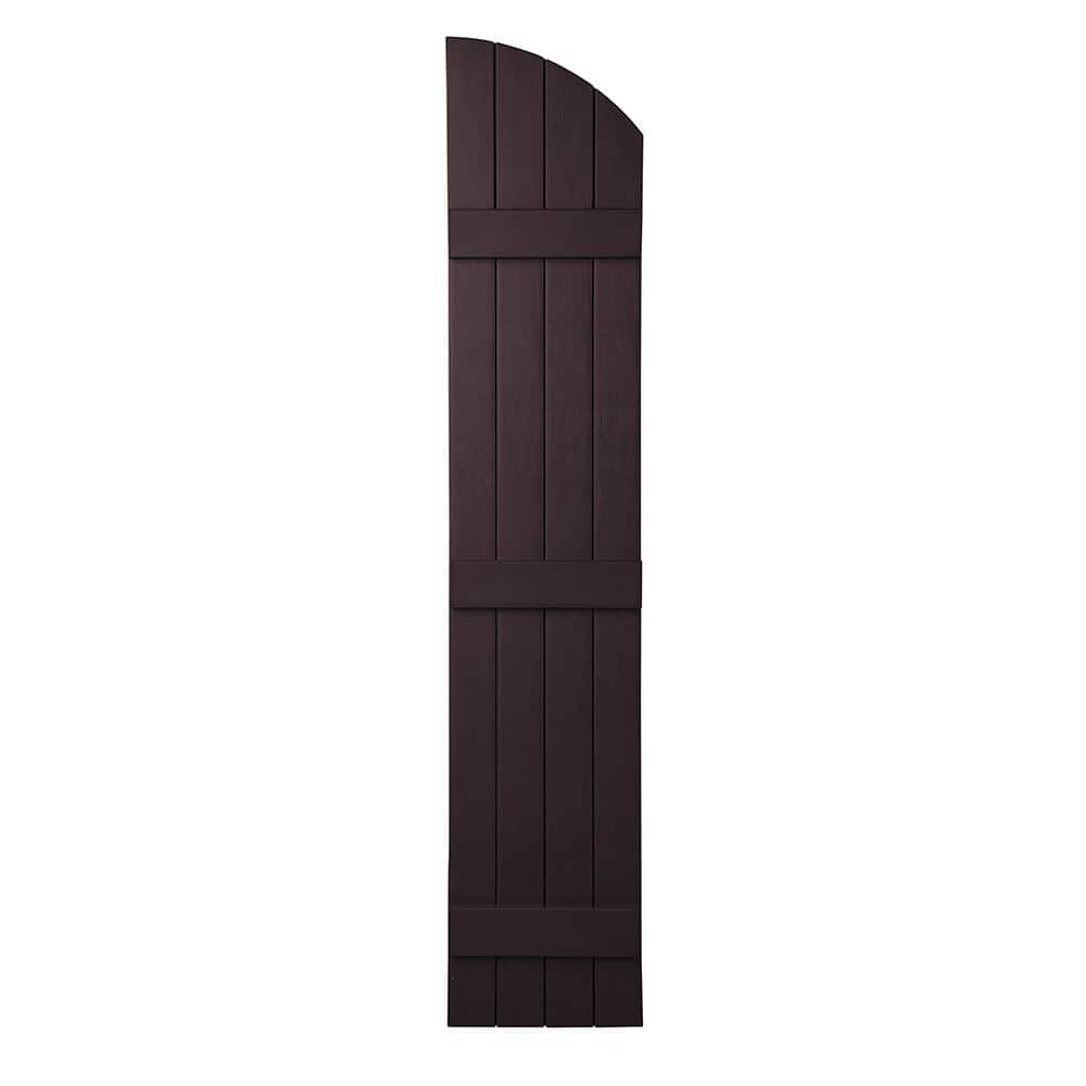 Ply Gem 15 in. x 71 in. Polypropylene Plastic Arch Top Closed Board and Batten Shutters Pair in Winestone