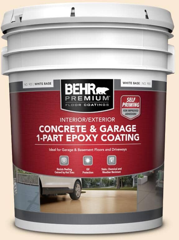 BEHR PREMIUM 5 gal. #OR-W05 Almond Milk Self-Priming 1-Part Epoxy Satin Interior/Exterior Concrete and Garage Floor Paint