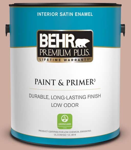 BEHR PREMIUM PLUS 1 gal. #MQ1-50 Art Deco Pink Satin Enamel Low Odor Interior Paint & Primer