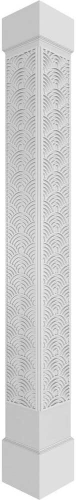 Ekena Millwork 7-5/8 in. x 8 ft. Premium Square Non-Tapered Art Deco Fretwork PVC Column Wrap Kit with Standard Capital and Base