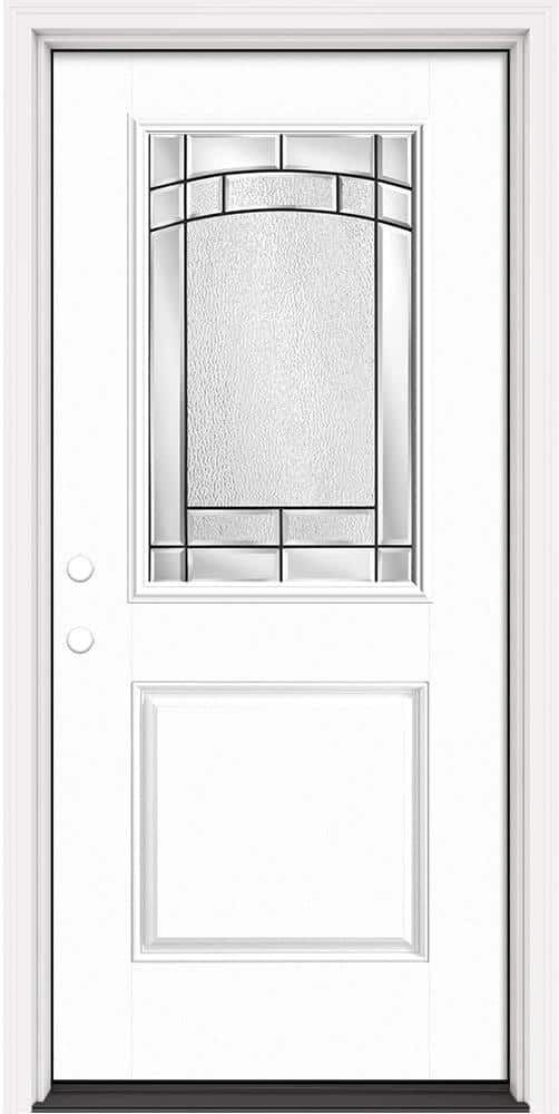 Masonite Performance Door System 36 in. x 80 in. 1/2 Lite Element Right-Hand Inswing White Smooth Fiberglass Prehung Front Door