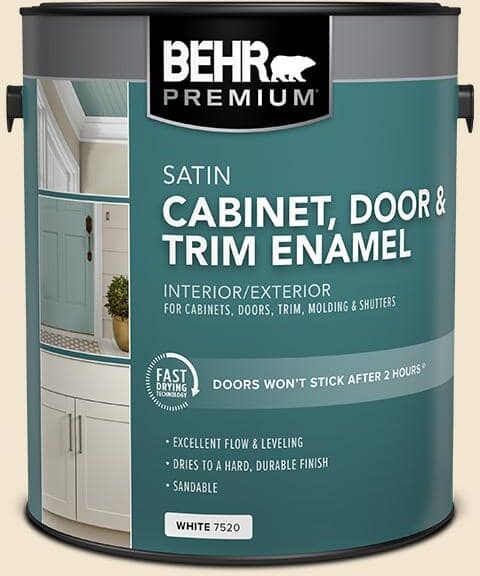 BEHR PREMIUM 1 gal. #S310-1 Writing Paper Satin Enamel Interior/Exterior Cabinet, Door & Trim Paint