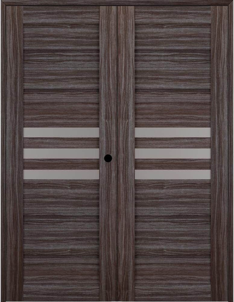 Belldinni Dome 48 in. x 84 in. Left Hand Active Frosted Glass 3-Lite Gray Oak Wood Composite Double Prehung Interior Door