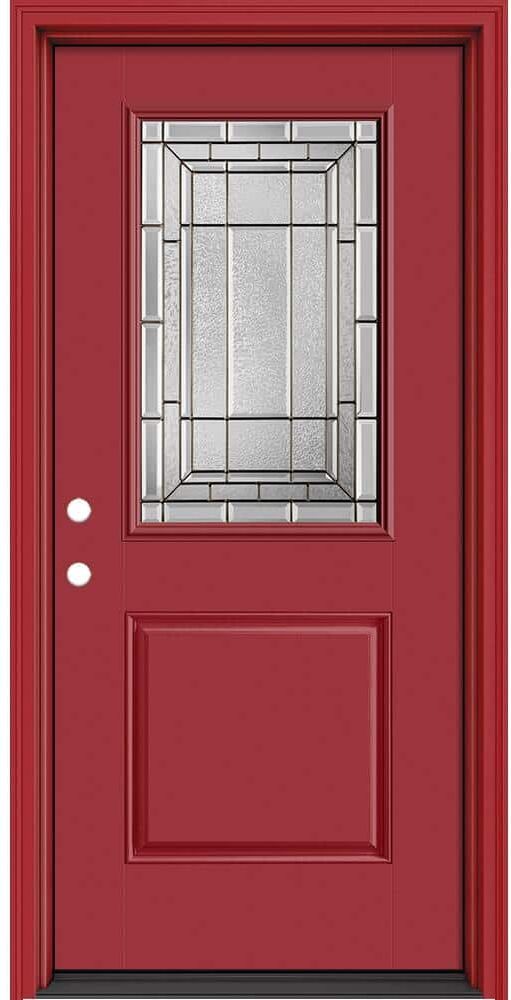 Masonite Performance Door System 36 in. x 80 in. 1/2 Lite Sequence Right-Hand Inswing Red Smooth Fiberglass Prehung Front Door