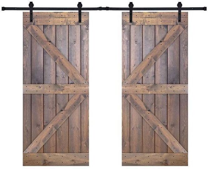 Dessliy K Series 60 in. x 84 in. Fully Set Up Made-In-USA Brair Smoke Finished Pine Wood Sliding Barn Door With Hardware Kit