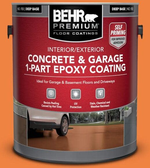 BEHR PREMIUM 1 gal. #P220-7 Construction Zone Self-Priming 1-Part Epoxy Satin Interior/Exterior Concrete and Garage Floor Paint