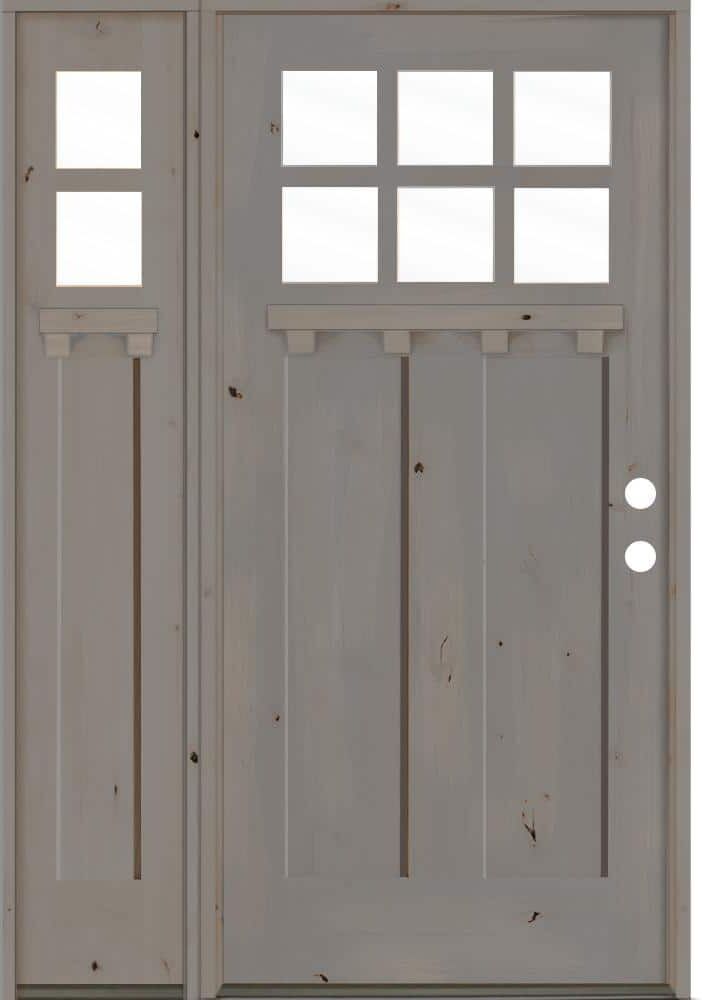 Krosswood Doors 50 in. x 80 in. Craftsman Alder Left-Hand 6 Lite Clear Glass Grey Stain Wood Prehung Front Door/Left Sidelite with DS