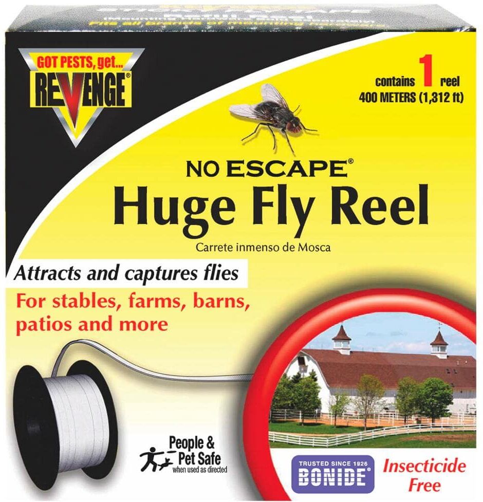 Revenge No Escape Huge fly Reel Sticky Tape Trap, 1,312 ft. Indoor Outdoor Hanging Disposable Fly Strip, Non-Toxic