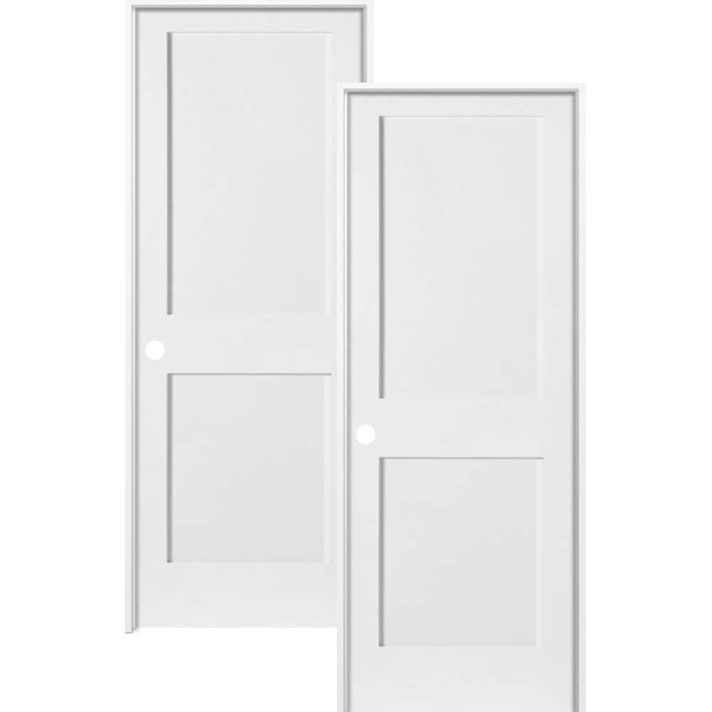 Krosswood Doors 28 in. x 80 in. Craftsman Shaker Primed MDF 2-Panel Right-Hand Wood Single Prehung Interior Door (2-Pack)