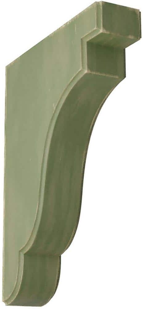 Ekena Millwork 1-3/4 in. x 9-1/2 in. x 7-1/4 in. Restoration Green Bedford Wood Vintage Decor Bracket