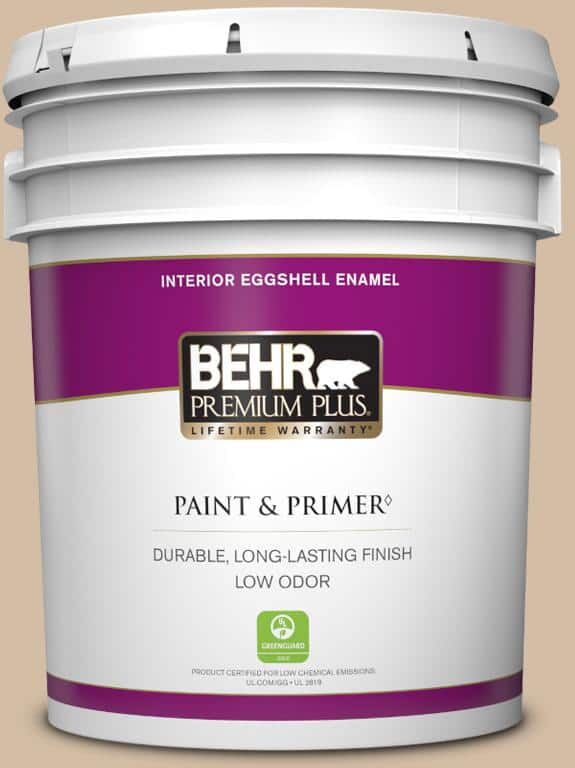 BEHR PREMIUM PLUS 5 gal. Home Decorators Collection #HDC-MD-12 Tiramisu Cream Eggshell Enamel Low Odor Interior Paint & Primer