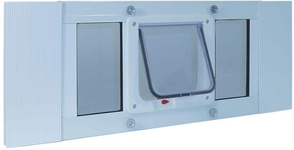 Ideal Pet Products 6.25 in. x 6.25 in. Small White Cat Flap Pet Door Insert for 33 in. to 38 in. Wide Aluminum Sash Window