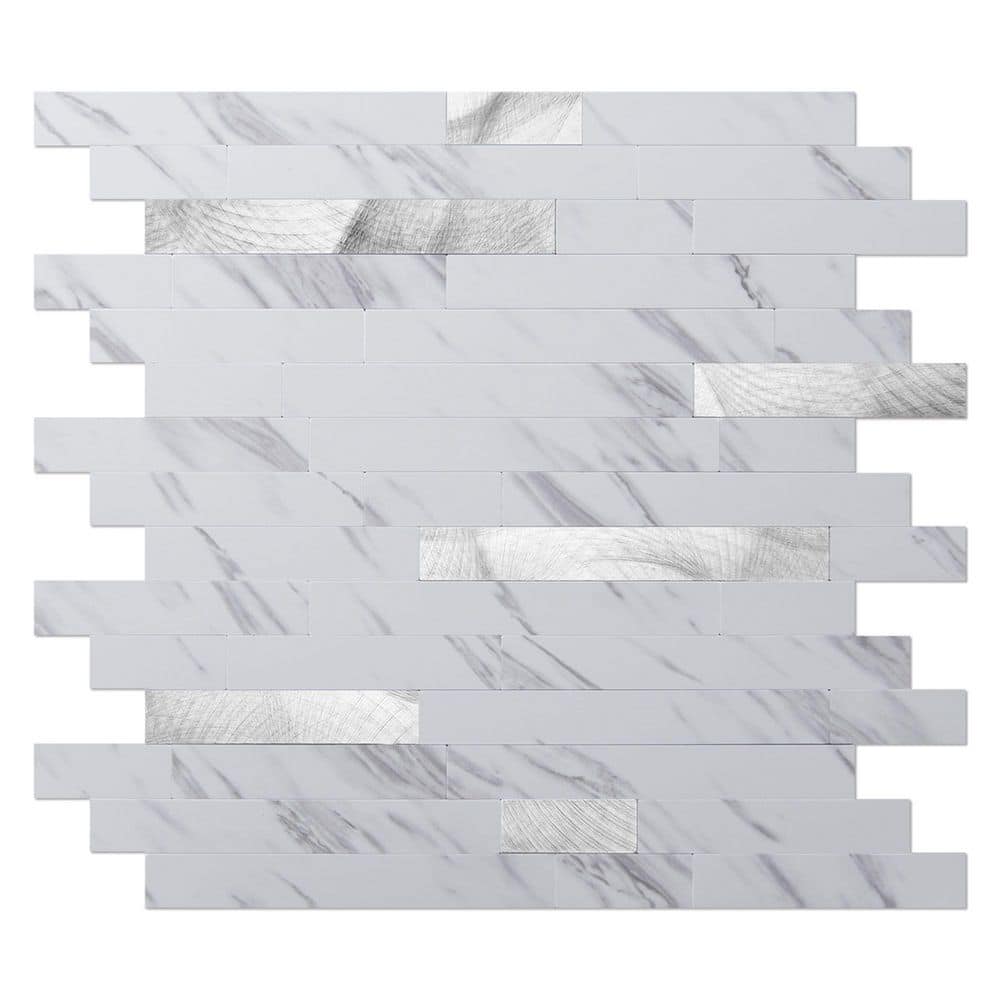 Art3d White Slate with Silver Studded 11.8 in. x 13.4 in. PVC Peel Stick Tile for Kitchen Bathroom Fireplace (10 sq.ft./ Box)