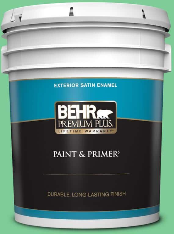 BEHR PREMIUM PLUS 5 gal. #460B-4 Garden Glow Satin Enamel Exterior Paint & Primer