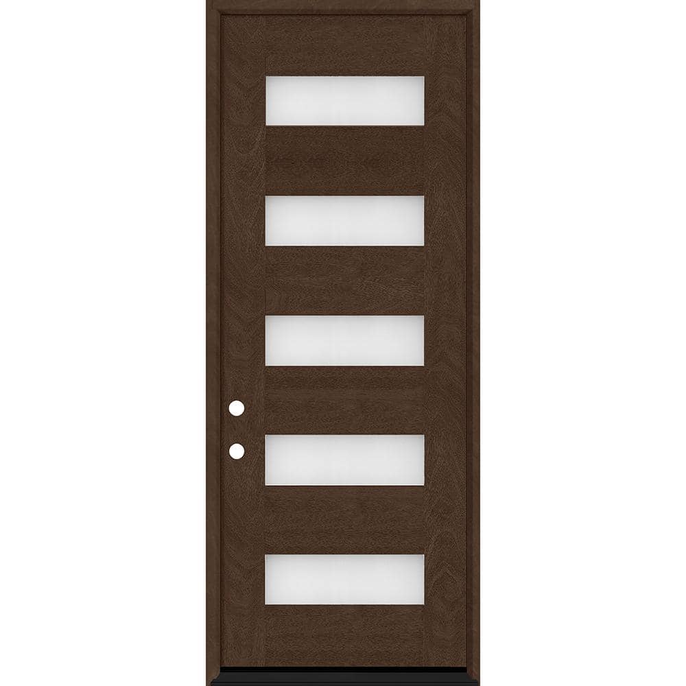 Steves & Sons Regency 36 in. x 80 in. 5L Modern Clear Glass RHIS Hickory Stained Fiberglass Prehung Front Door