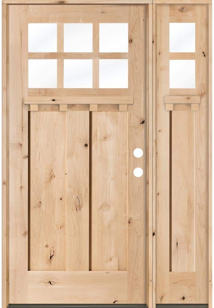 Krosswood Doors 50 in. x 80 in. Craftsman Knotty Alder 2 Panel 6 Lite DS Unfinished Left-Hand Inswing Prehung Front Door/Right Sidelite