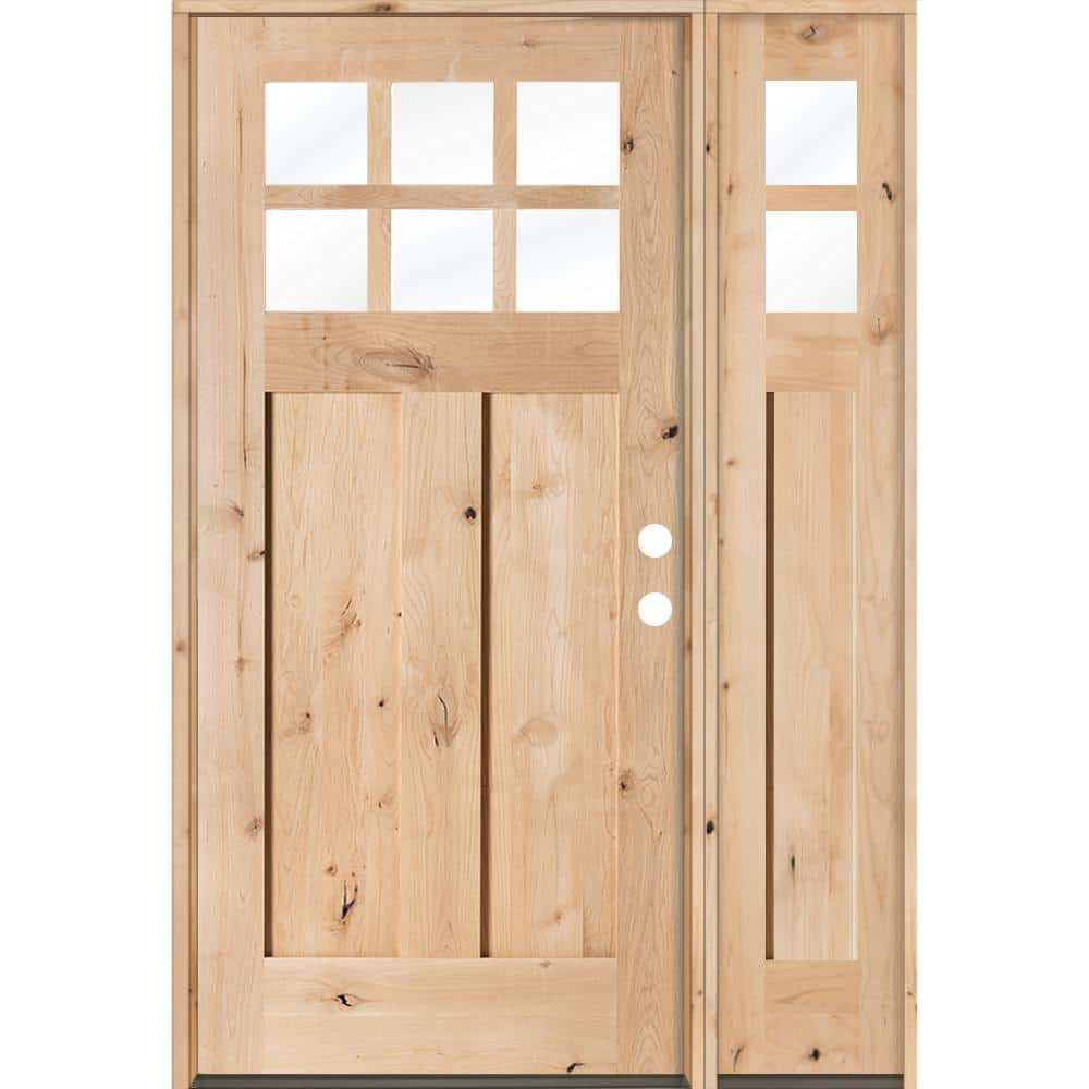 Krosswood Doors 50 in. x 80 in. Craftsman Alder 2 Panel 6-Lite Clear Low-E Unfinished Wood Left-Hand Prehung Front Door/Right Sidelite
