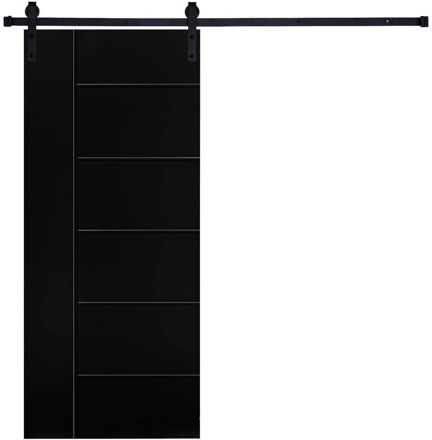 AIOPOP HOME Modern Melrose Designed 84 in. x 42 in. MDF Panel Black Painted Sliding Barn Door with Hardware Kit