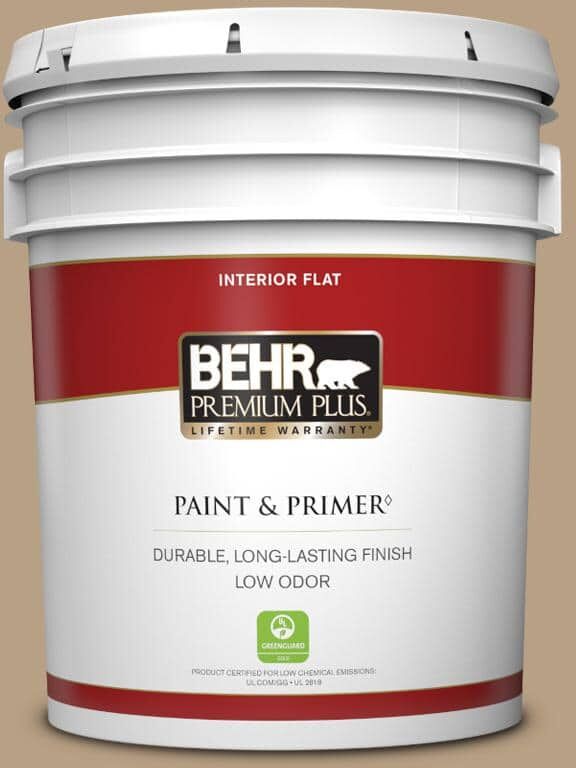 BEHR PREMIUM PLUS 5 gal. Home Decorators Collection #HDC-AC-12 Craft Brown Flat Low Odor Interior Paint & Primer