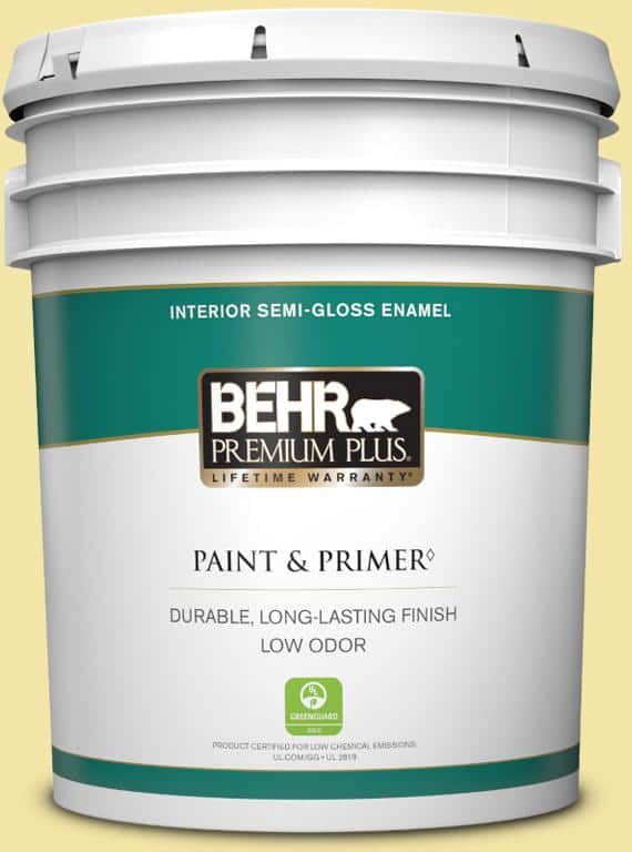 BEHR PREMIUM PLUS 5 gal. #P320-3 Lily Bulb Semi-Gloss Enamel Low Odor Interior Paint & Primer