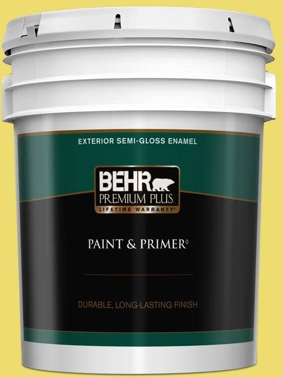 BEHR PREMIUM PLUS 5 gal. #T15-15 Plastic Lime Semi-Gloss Enamel Exterior Paint & Primer