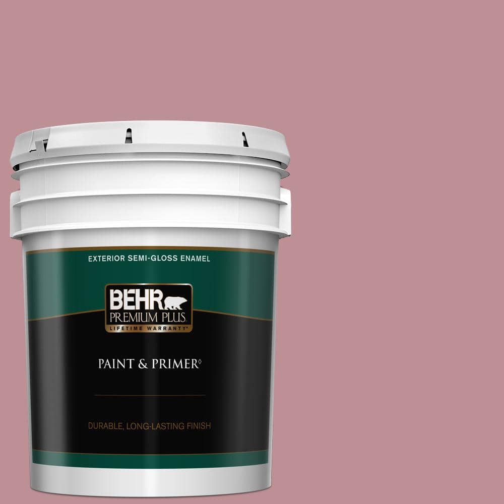 BEHR PREMIUM PLUS 5 gal. #S130-4 Cherry Juice Semi-Gloss Enamel Exterior Paint & Primer