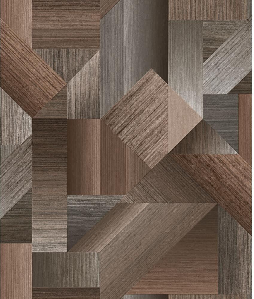 TexStyle Collection Shades of Brown Geometric Shape Shifter Metallic Non-Pasted Non-Woven Paper Wallpaper Roll