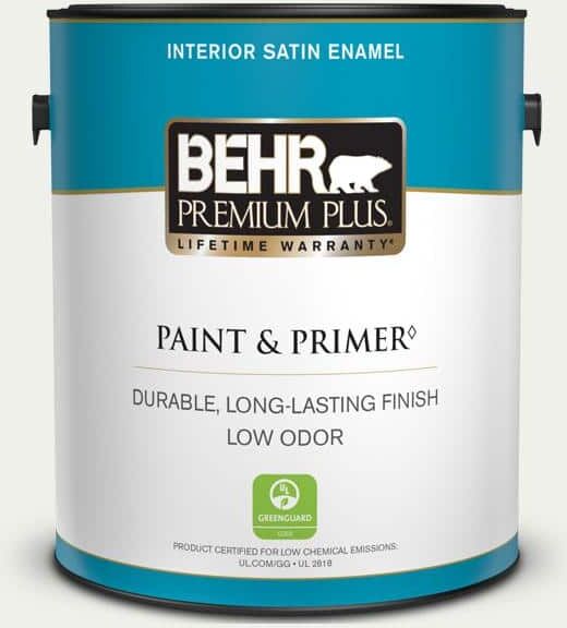 BEHR PREMIUM PLUS 1 gal. #780E-1 Billowy Down Satin Enamel Low Odor Interior Paint & Primer