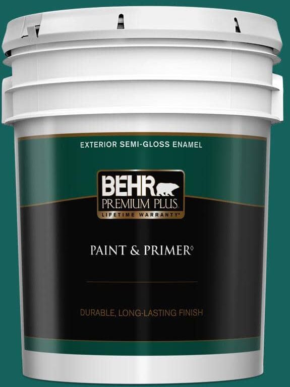 BEHR PREMIUM PLUS 5 gal. #S-H-490 Billiard Table Semi-Gloss Enamel Exterior Paint & Primer