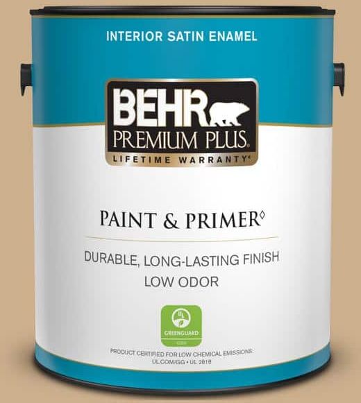 BEHR PREMIUM PLUS 1 gal. #PPU7-20 Raffia Ribbon Satin Enamel Low Odor Interior Paint & Primer