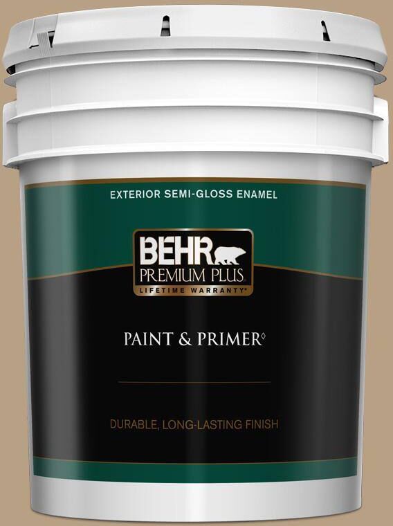 BEHR PREMIUM PLUS 5 gal. Home Decorators Collection #HDC-AC-12 Craft Brown Semi-Gloss Enamel Exterior Paint & Primer