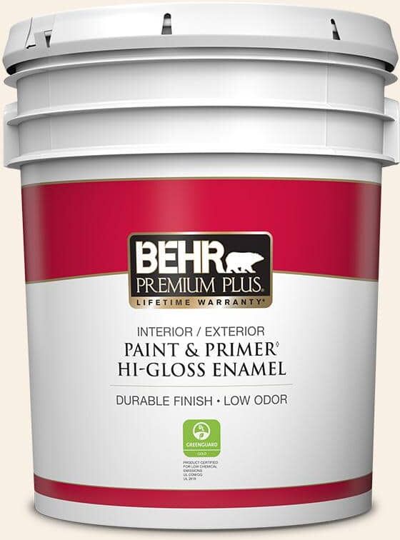 BEHR PREMIUM PLUS 5 gal. #W-D-100 China Cup Hi-Gloss Enamel Interior/Exterior Paint and Primer