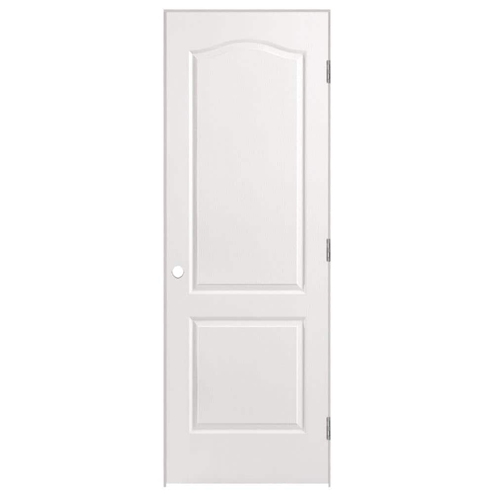 Masonite 28 in. x 80 in. 2 Panel Arch Top Left-Handed Hollow-Core Textured Primed Composite Single Prehung Interior Door