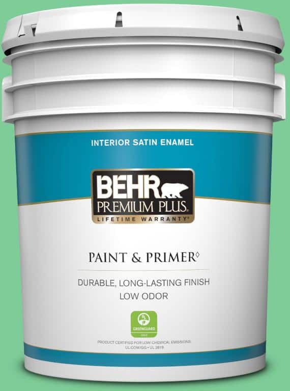 BEHR PREMIUM PLUS 5 gal. #460B-4 Garden Glow Satin Enamel Low Odor Interior Paint & Primer