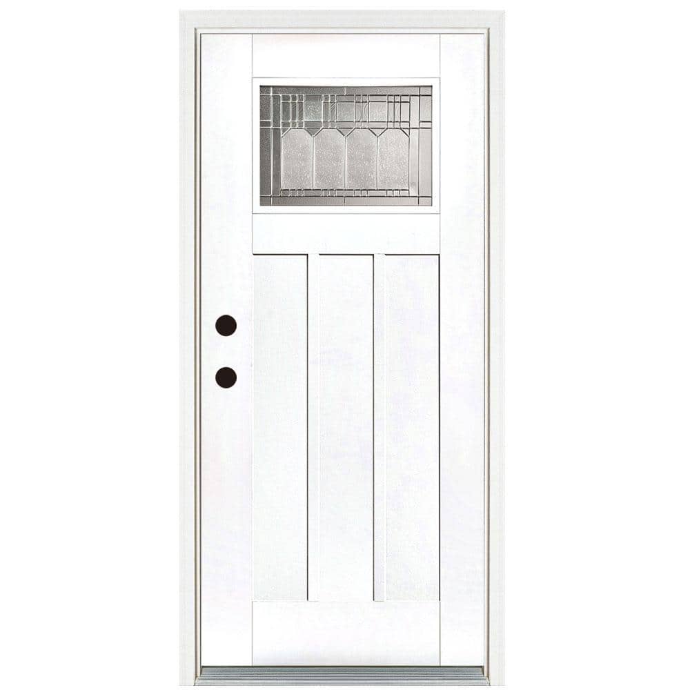 MP Doors 36 in. x 80 in. Smooth White Right-Hand Inswing Vintage Classic Craftsman Finished Fiberglass Prehung Front Door