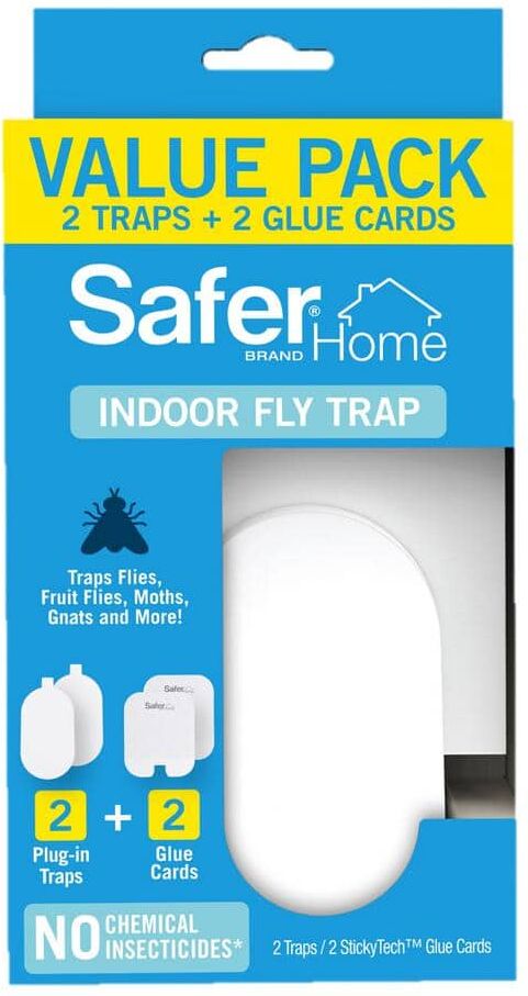 Safer Brand Safer Home Indoor Flying Insect Trap for Fruit Flies, Gnats, Moths, House Flies (2 Plug-In Bases + 2 Refill Glue Cards)