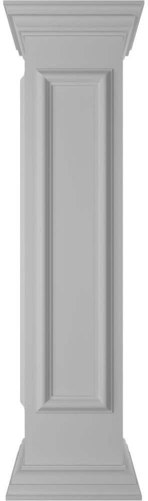 Ekena Millwork Corner 48 in. x 10 in. White Box Newel Post with Panel, Peaked Capital and Base Trim (Installation Kit Included)