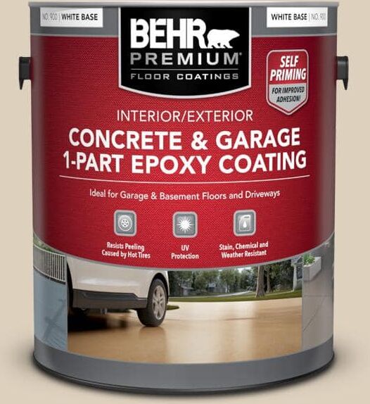 BEHR PREMIUM 1 gal. #OR-W07 Spanish Sand Self-Priming 1-Part Epoxy Satin Interior/Exterior Concrete and Garage Floor Paint