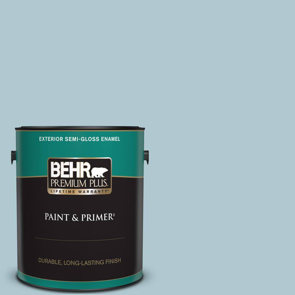 BEHR PREMIUM PLUS 1 gal. #S470-2 Gentle Sea Semi-Gloss Enamel Exterior Paint & Primer