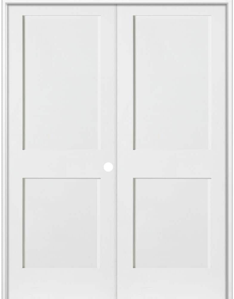 Krosswood Doors 64 in. x 80 in. Craftsman Shaker 2-Panel Left Handed MDF Solid Core Primed Wood Double Prehung Interior French Door