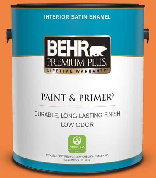 BEHR PREMIUM PLUS 1 gal. #P220-7 Construction Zone Satin Enamel Low Odor Interior Paint & Primer