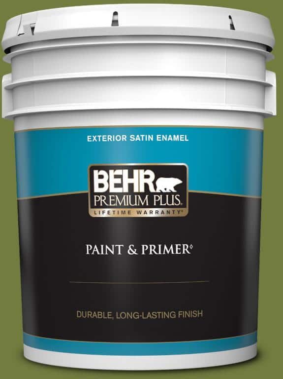 BEHR PREMIUM PLUS 5 gal. Home Decorators Collection #HDC-SM16-11 Hot Dog Relish Satin Enamel Exterior Paint & Primer