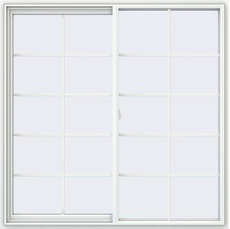 JELD-WEN 59.5 in. x 59.5 in. V-2500 Series White Vinyl Left-Handed Sliding Window with Colonial Grids/Grilles