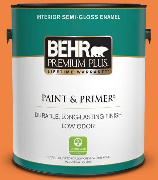 BEHR PREMIUM PLUS 1 gal. #P220-7 Construction Zone Semi-Gloss Enamel Low Odor Interior Paint & Primer