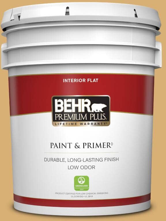 BEHR PREMIUM PLUS 5 gal. Home Decorators Collection #HDC-AC-08 Mustard Field Flat Low Odor Interior Paint & Primer